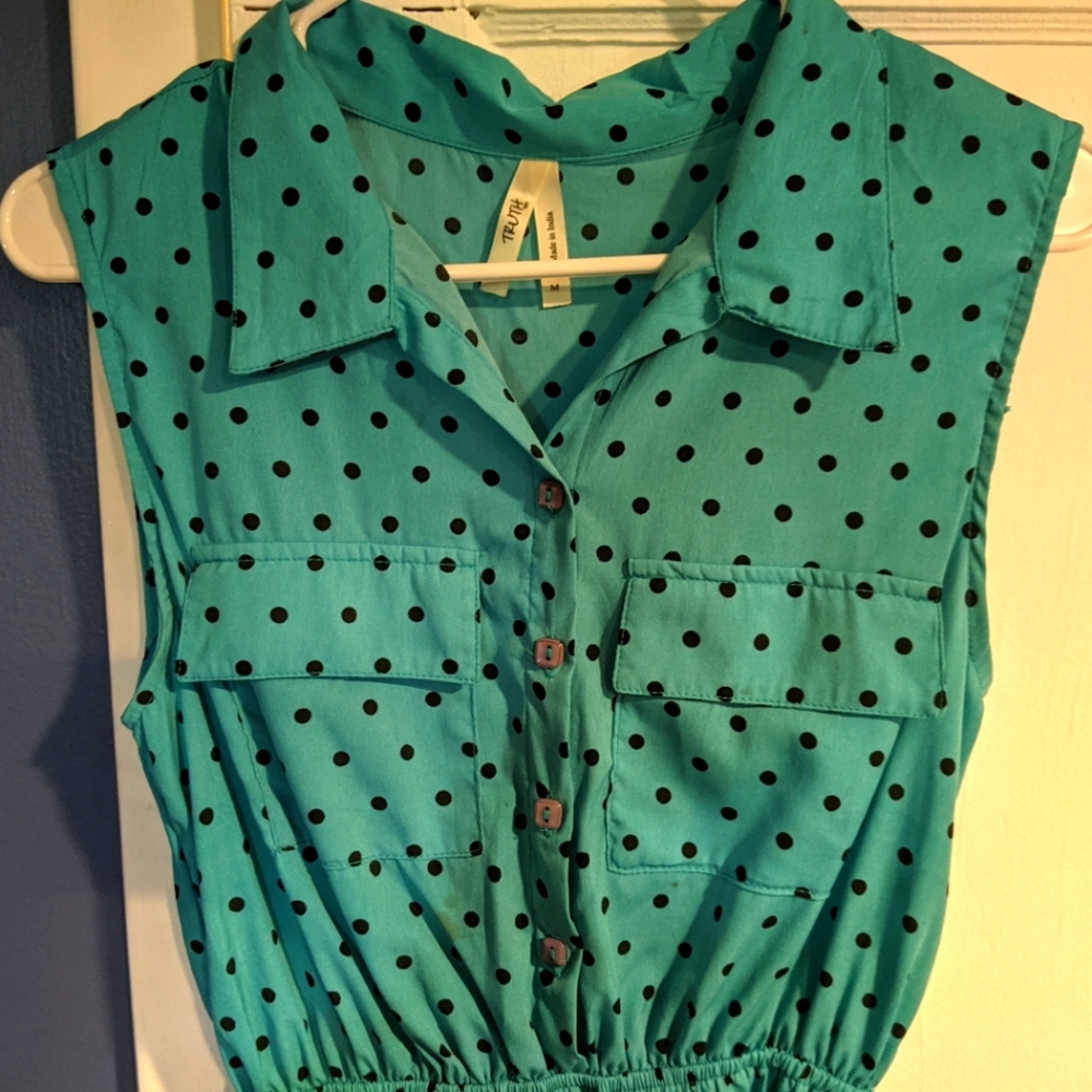 Blue and Black polka dot high low dress